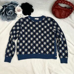 Wales Bonner Argyle Merino Wool Blend Blue Cream Sweater
